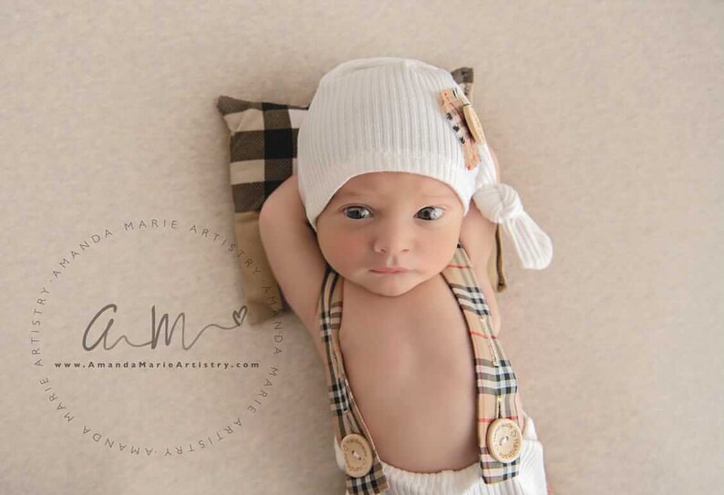 Newborn boy photo outfit newborn photography pants set with suspenders and hat, infant photo shoot, newborn props two piece ready to ship! image 7