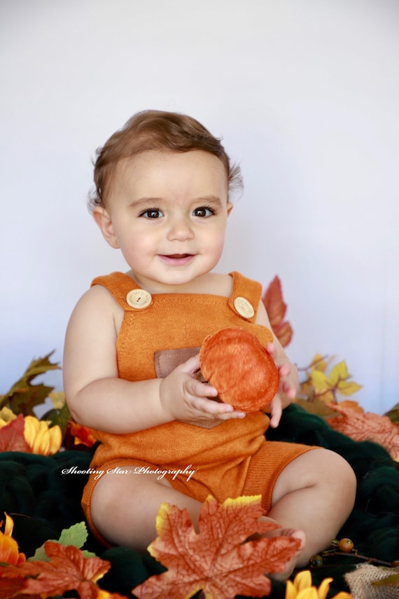Sitter boy fall props romper and hat photo outfit sitter terracotta orange rust outfit photo props baby boy romper 6-12 months sitter props