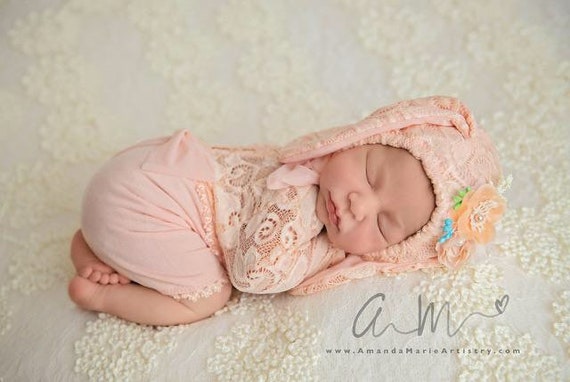 Bunny outfit baby Easter photo props newborn bunny hat and romper newborn easter photo outfit bunny ears outfit  first easter