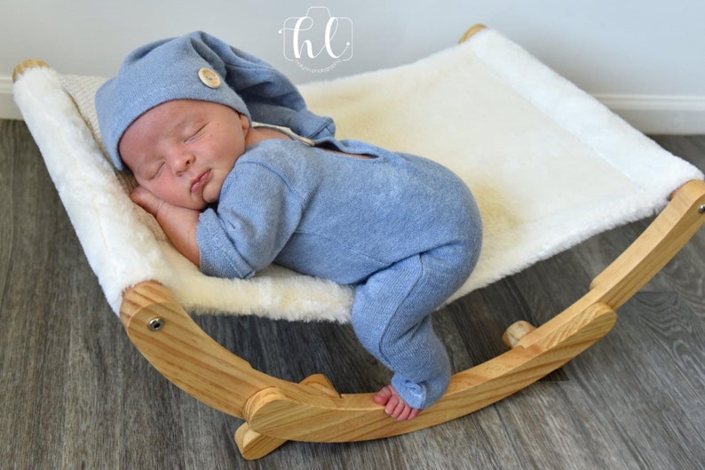 Newborn boy photo outfit, Romper Baby boy photo overall, Romper and hat photo props, baby boy photography props, knot hat gray blue green image 2