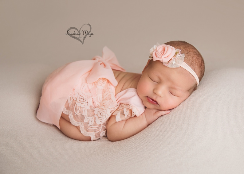 Newborn photo photo outfit, baby girl romper dress , newborn girl props, nude white photo outfit baby girl open back newborn photography image 3