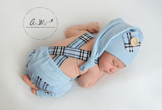 Newborn boy photo outfit newborn photography set pants with suspenders and hat, photo shoot outfit, newborn photography props ready to ship!