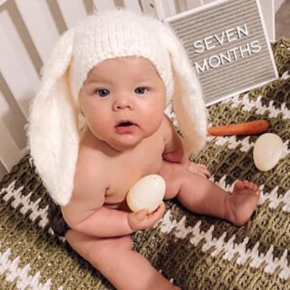 Knit Bunny Ear Bonnet, Easter Photo Prop, Newborn, Sitter