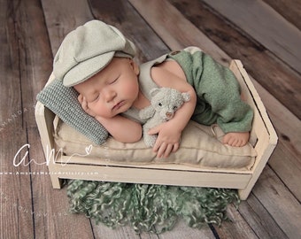 newborn boy newsboy cap and pants with suspenders baby boy prop photo shoot newborn photography prop ready to ship!