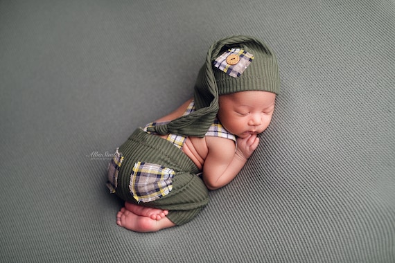 Newborn boy photo outfit newborn photography  pants set with suspenders and hat, infant photo shoot, newborn props two piece ready to ship!
