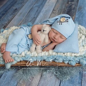 Newborn boy photo outfit newborn photography pants set with suspenders and hat, infant photo shoot, newborn props two piece ready to ship! image 3