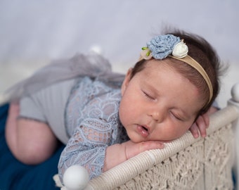 Baby Mädchen graublaues Spitzen Outfit Baby Foto Requisite Ostern Neugeborenen Strampler Neugeborenen Fotografie Foto Outfit erstes Fotoshooting
