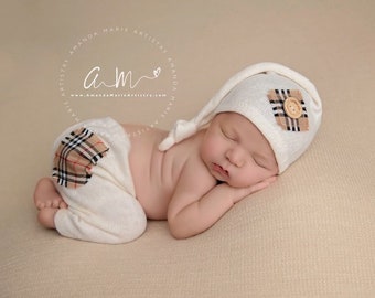 Newborn boy photo outfit props,baby boy photo outfit, photo shoot boy, pants and sleeping pompom  hat navy green, baby boy pictures