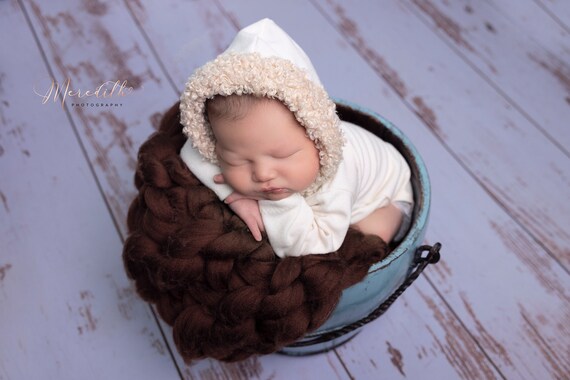 Newborn boy photo outfit newborn props boy light teal fur hoodie with ears sleeveless bodysuit photo props baby boy hoodie RTS