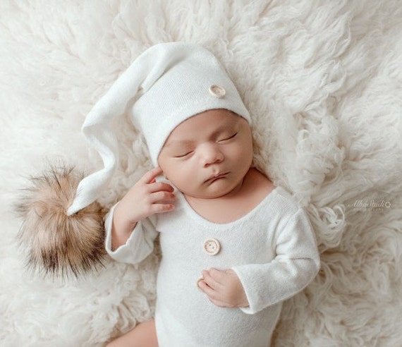 Newborn boy photo outfit,newborn boy photography,romper and hat, baby boy photo props,baby boy photo outfit,boy overalls add Pom Pom