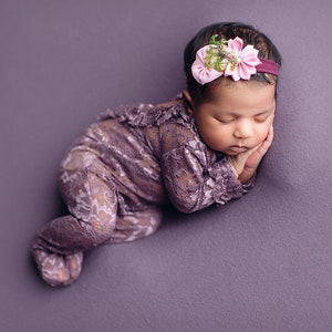 Newborn girl photo outfit lace footed romper photo props romper set, newborn lace bodysuit baby girl open back long sleeve two piece