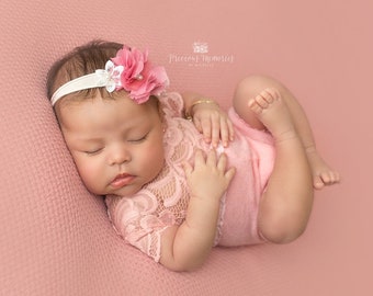 Newborn photo outfit girl lace romper set, baby girl white mint pink peach lace photo outfit baby girl open back romper newborn photography