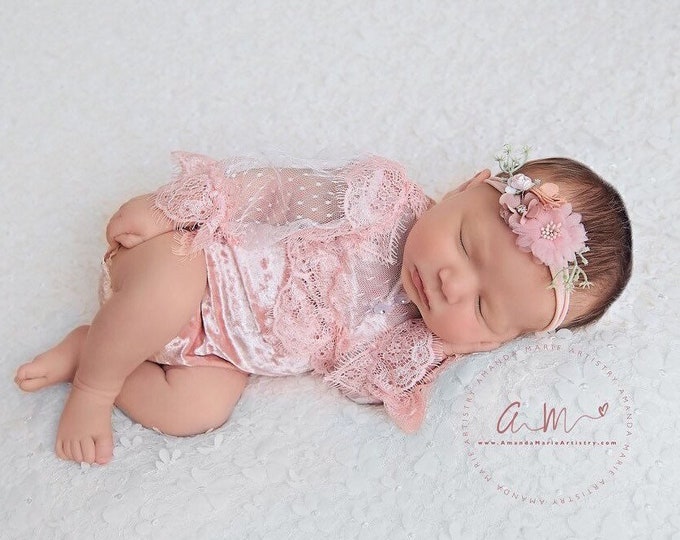 Newborn Photo Outfit Girl, Baby Girl Lace Outfit, Romper and Headband