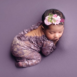 Newborn girl photo outfit lace footed romper photo props romper set, newborn lace pajama baby girl open back long sleeve neutral props