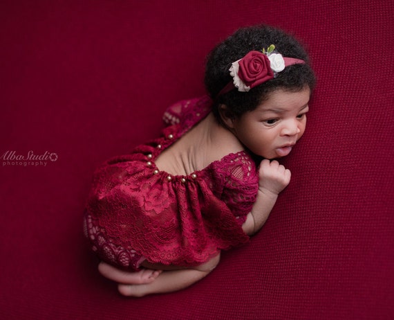 Photo outfit Baby Girl lace romper set, newborn girl White Mint Photo outfit low back long sleeve Romper Newborn Photography