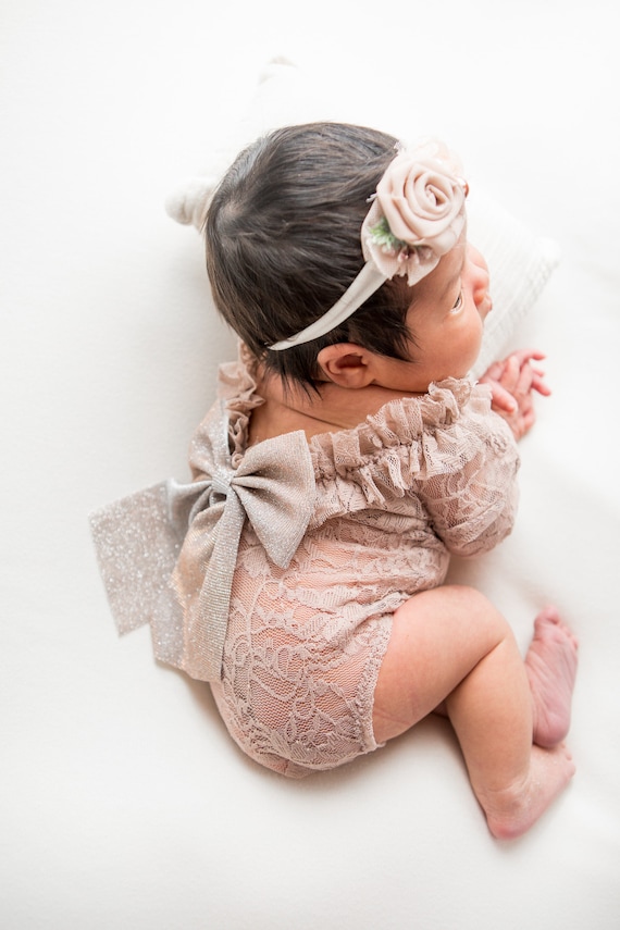 Newborn girl photo outfit lace romper photo props  romper set, girl newborn photography props baby girl open back long sleeve neutral props
