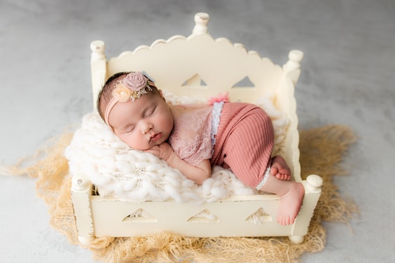 Lace Newborn Romper Set, Baby Girl Photo Outfit, Pink, Peach