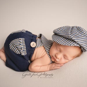 newborn boy newsboy cap and pants with suspenders baby boy prop photo shoot newborn photography prop ready to ship!