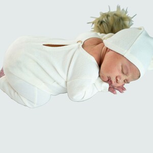 Newborn boy photo outfit, Romper Baby boy photo overall, Romper and hat photo props, baby boy photography props, knot hat gray blue green Off white