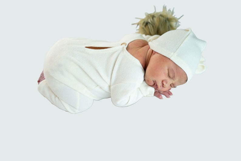 Newborn boy photo outfit, Romper Baby boy photo overall, Romper and hat photo props, baby boy photography props, knot hat gray blue green Off white