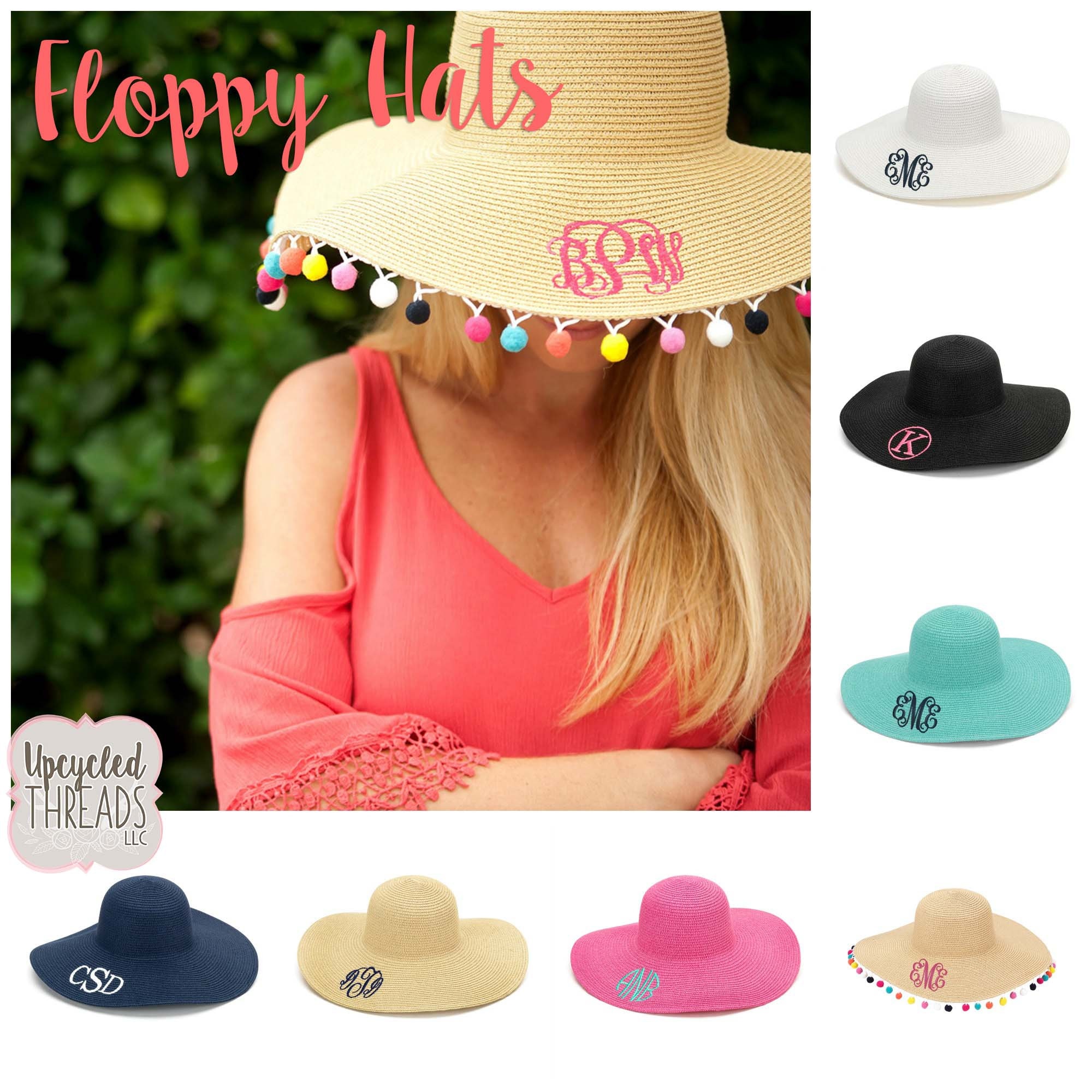 monogrammed floppy beach hats