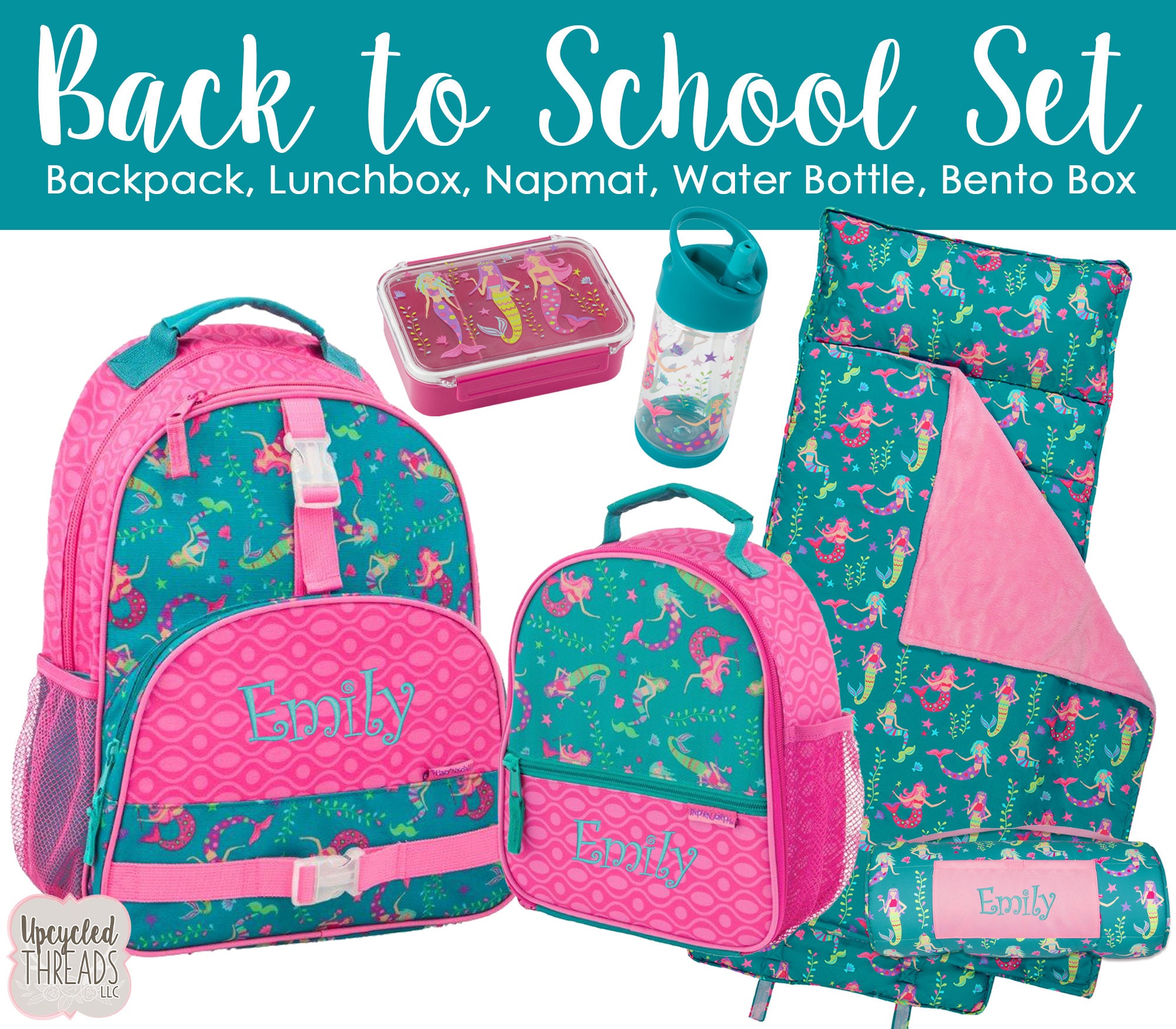 Personalized Backpack Set Girls Mermaid Backpack Set Kids