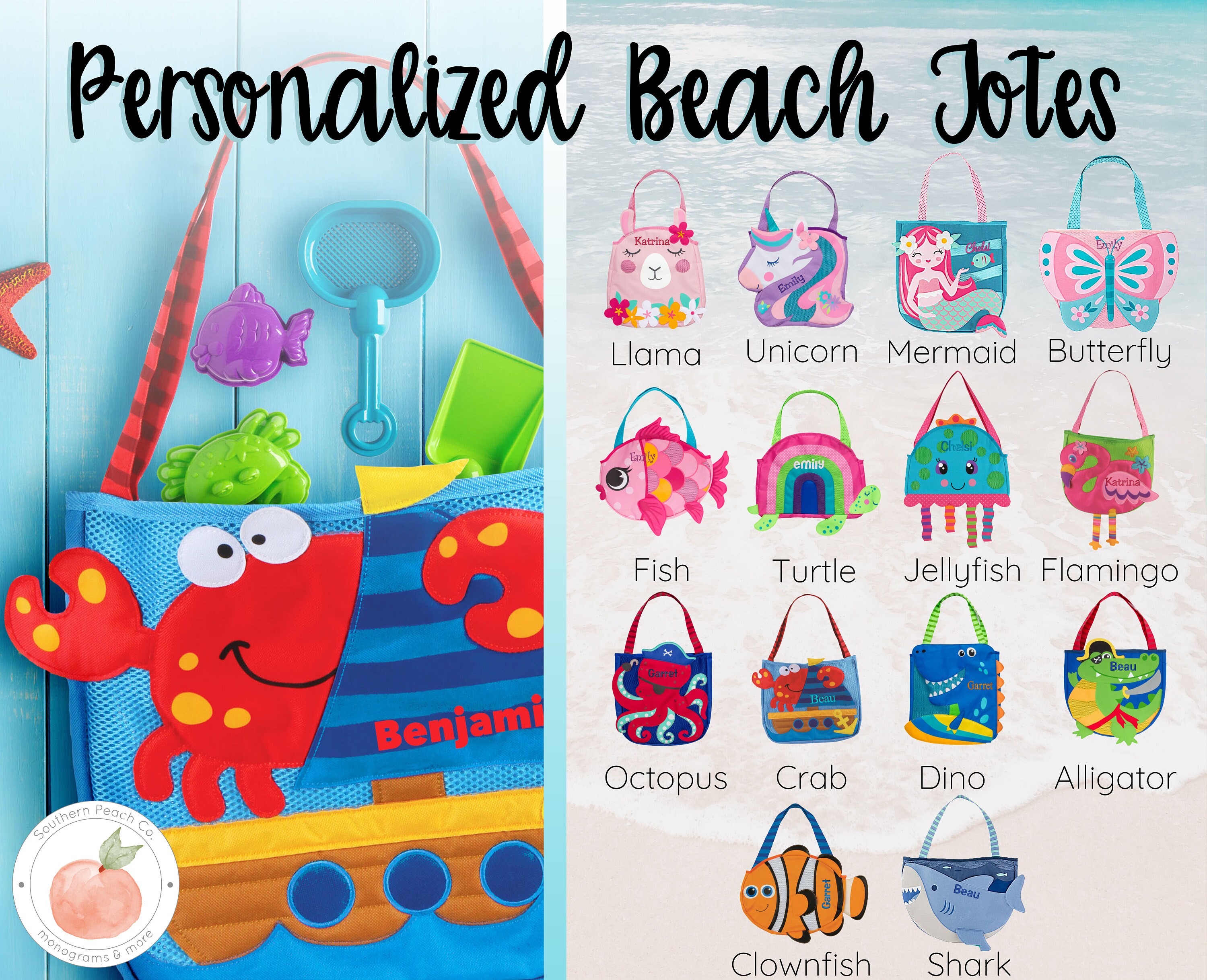 kids beach bag, personalized childrens beach tote, toddler beach bag,…