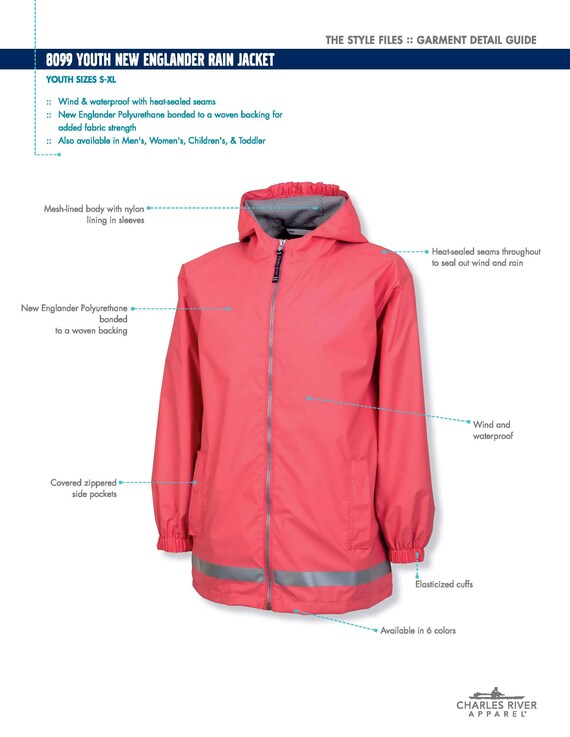 Charles River Rain Jacket Youth Size Chart