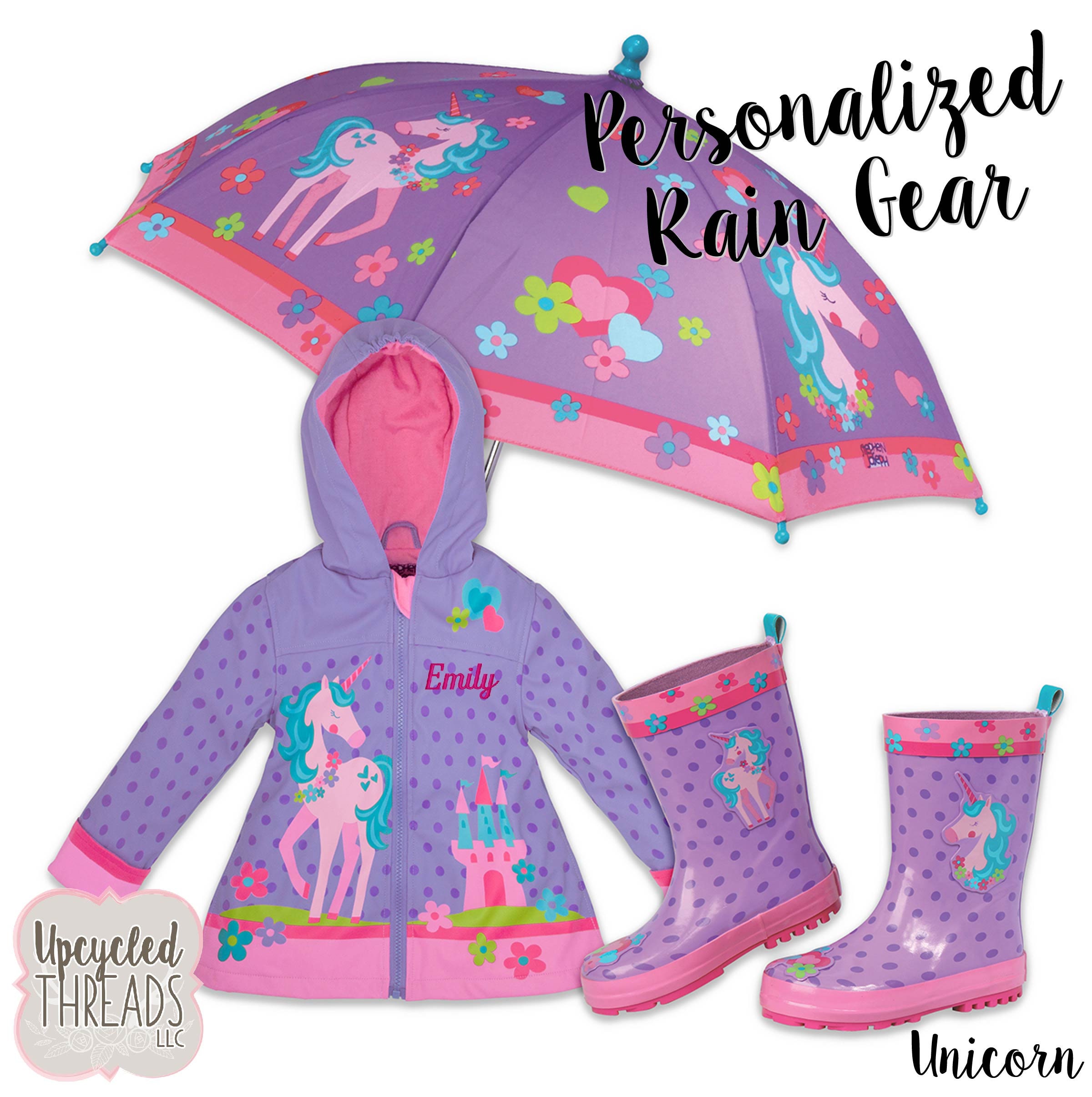 Girls Personalized Rain Coat Set Unicorn Rain Gear for Girls Etsy