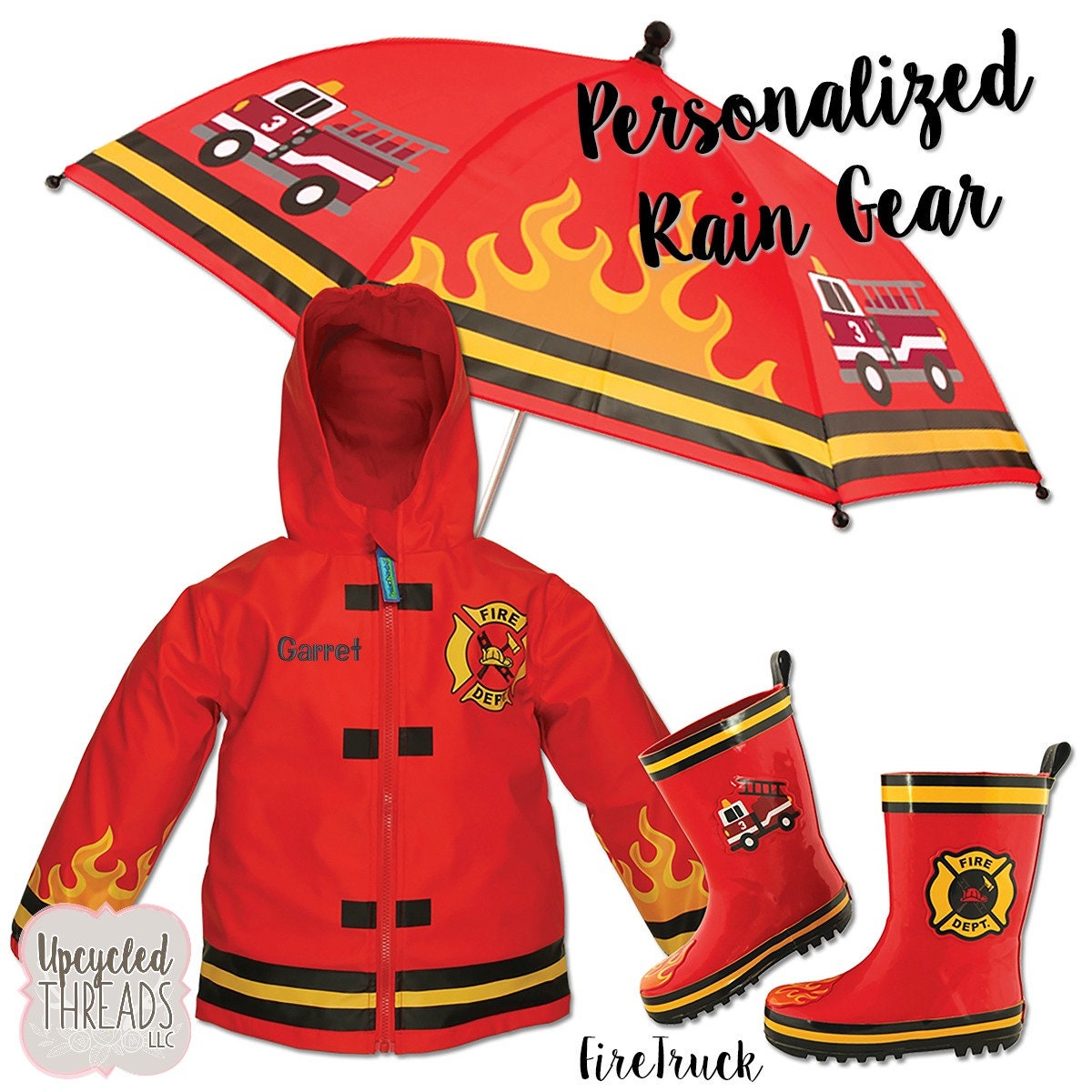 Children's Personalized Rain Coat Set Fireman Rain Gear Etsy