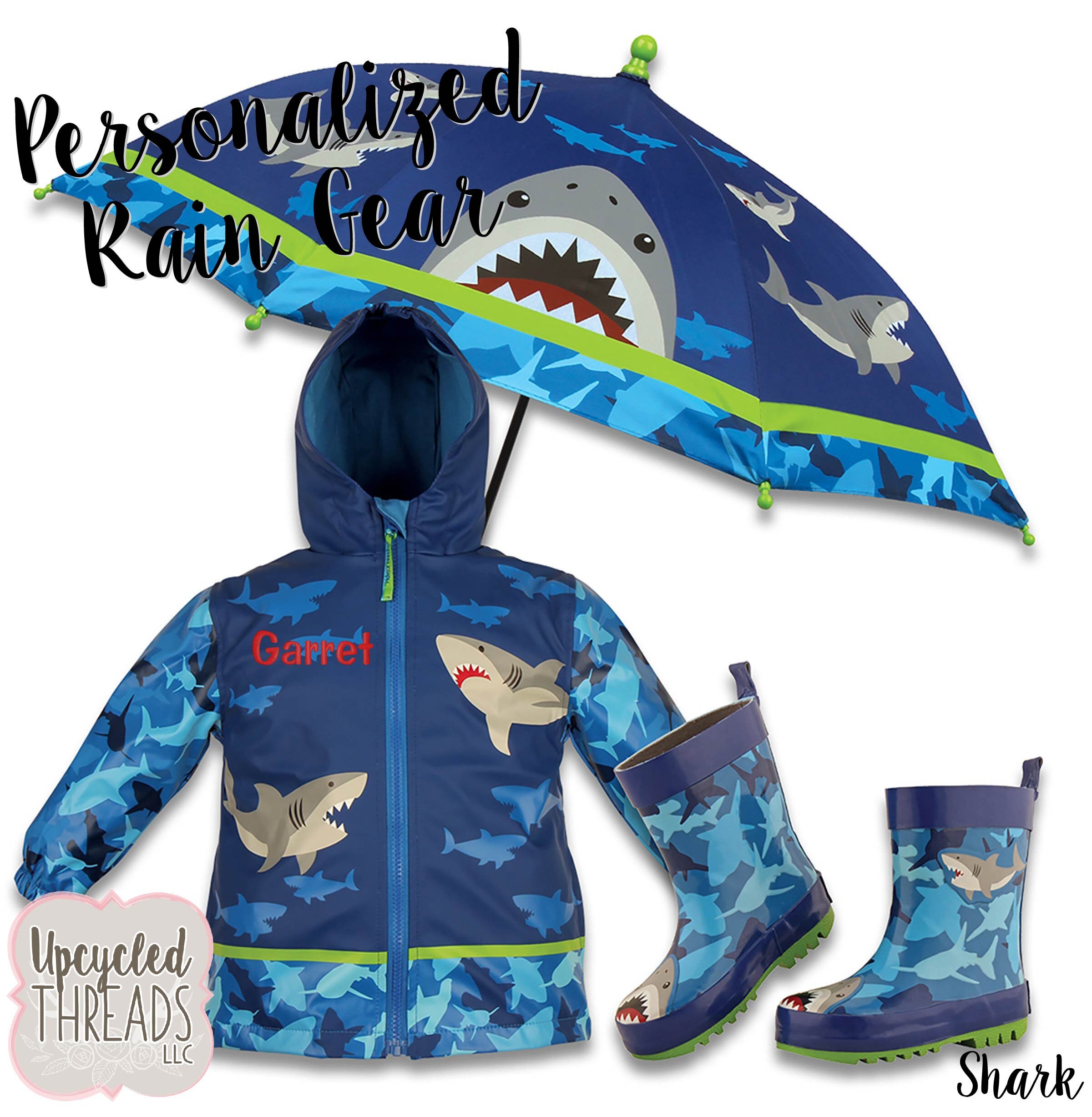 Boys Shark Raincoat Set Kids Rainjacket Personalized Rain Etsy