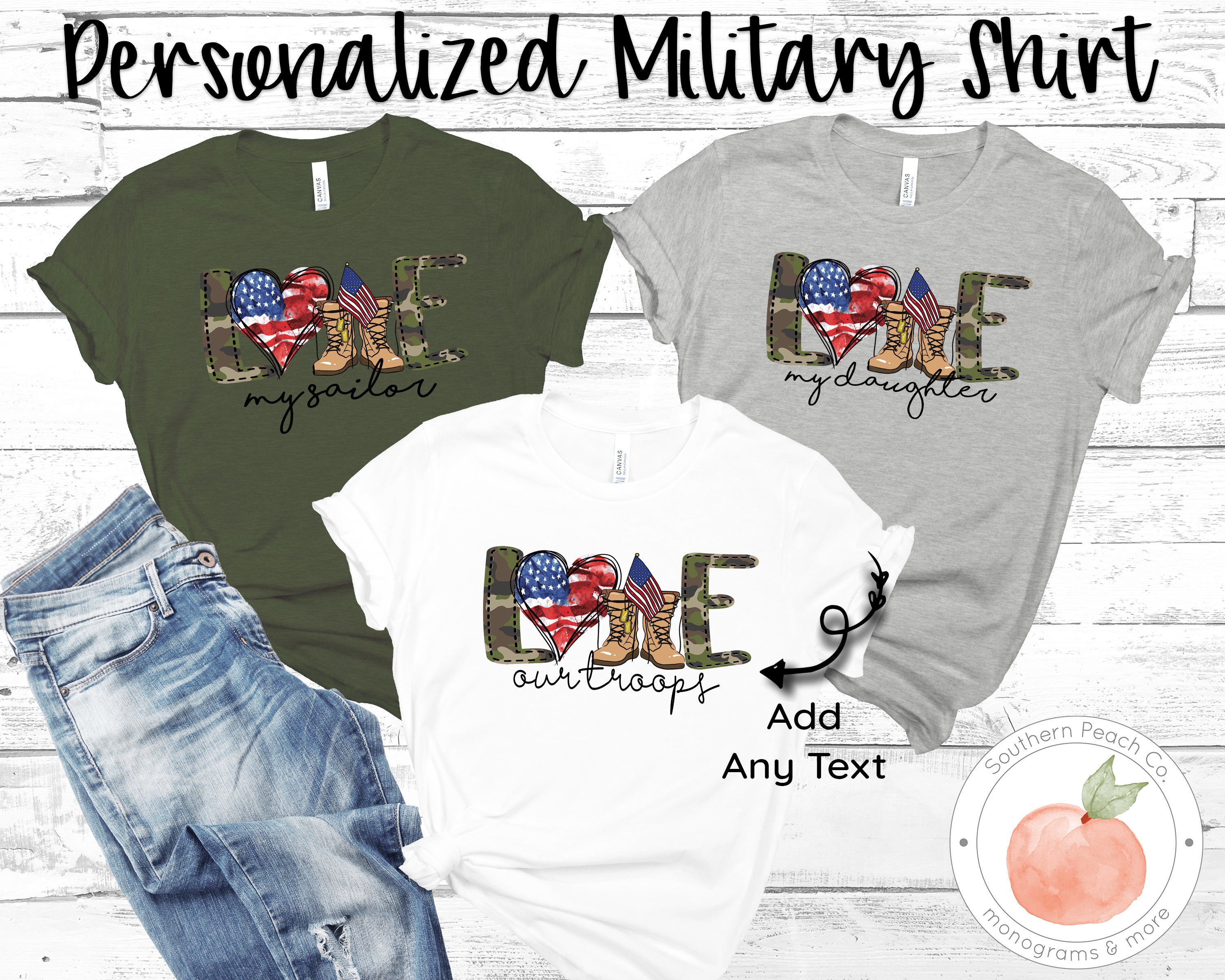 Personalized Military T-Shirt, Thin Green Line, Army Mom, Navy Wife, …