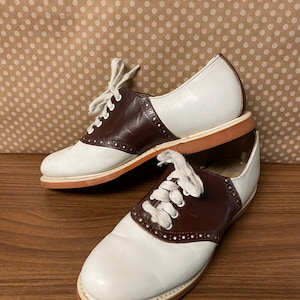 Womens Spalding Leather Saddle Shoes Brown and White Size 5.5 B Etsy