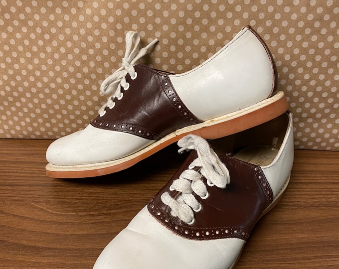 Womens Spalding Leather Saddle Shoes Brown and White Size 5.5 B Etsy