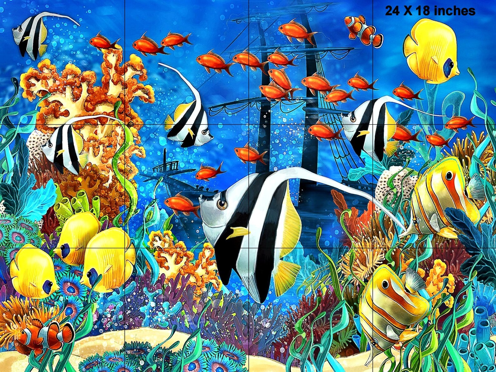 This tile mural artwork shows tropical fish swimming with a Etsy