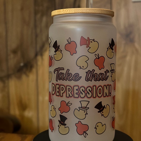 Nimm diese Depression! Ducky Eisglas kann 18 Unzen Becher mit Bambusdeckel und Glasstrohhalm