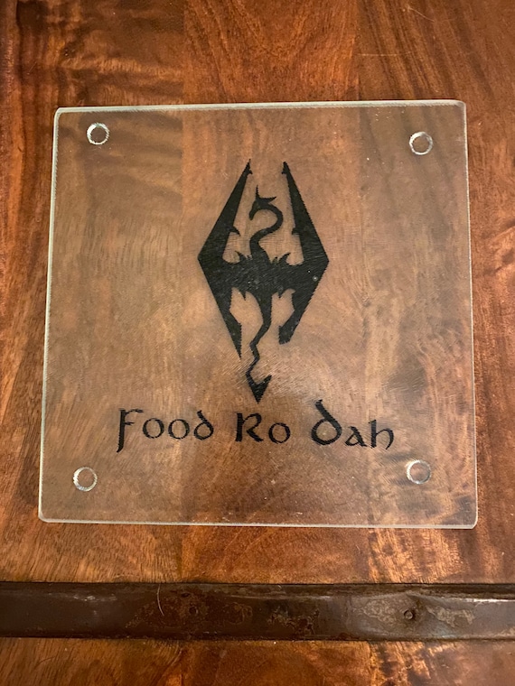 Food Ro Dah Skyrim Glass Cutting Board 7.75 Inch Square