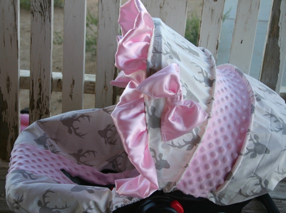 infant car seat cover and mossy oak and pink minky pink satin bow baby girl