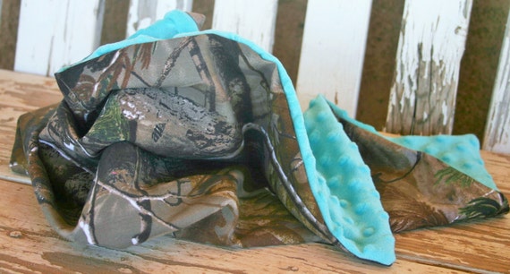 baby blanket 30/"x30/" realtree and aqua// teal minky