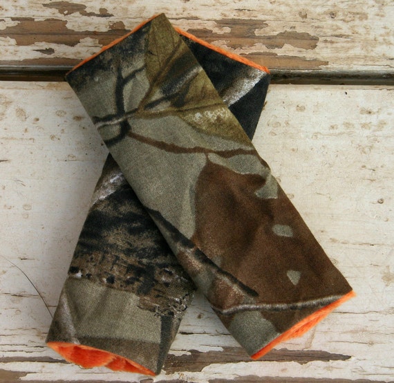 infant blanket 30X30 realtree or mossy oak Camo and orange minky