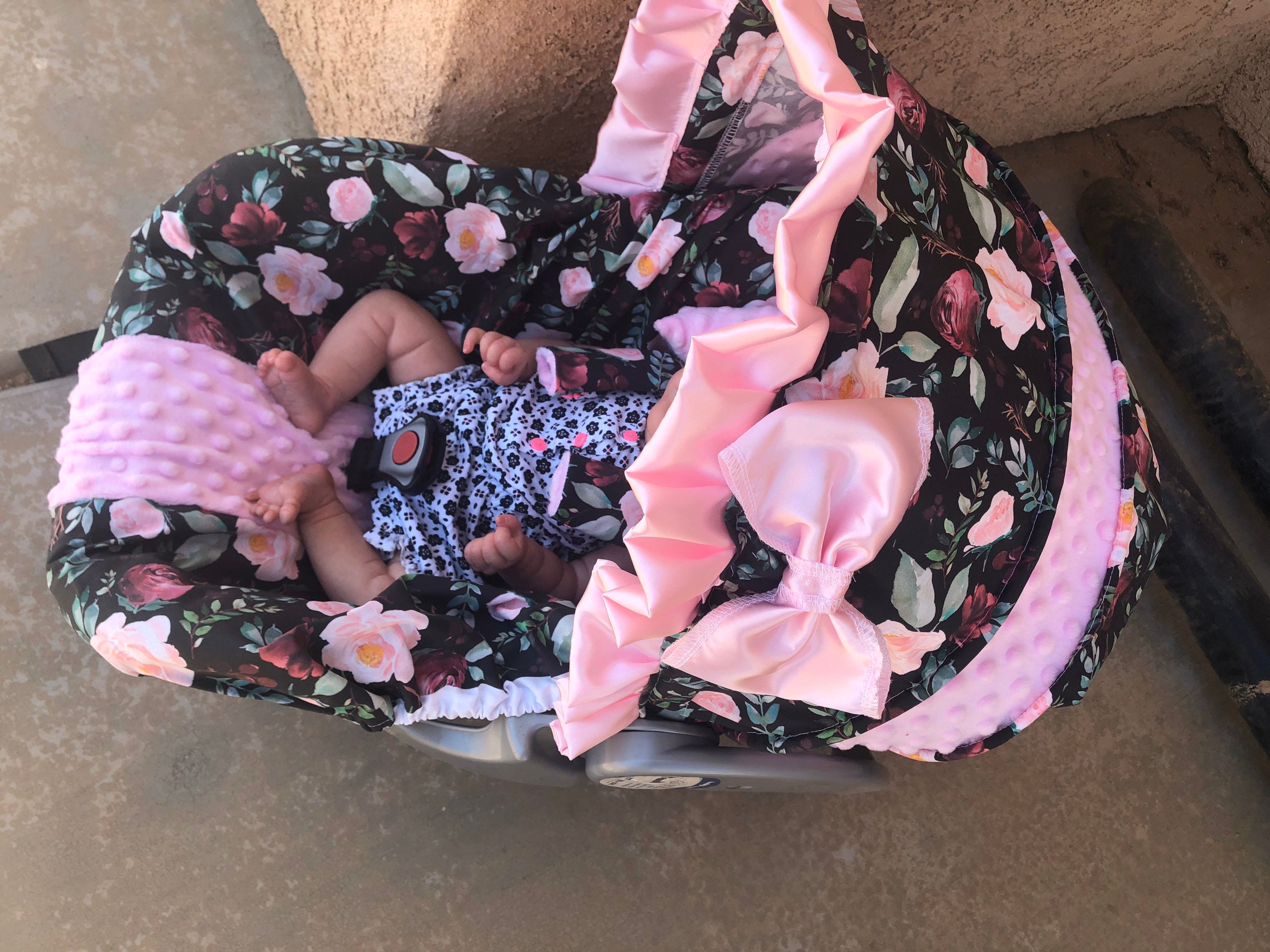 Baby car seat cover and hood cover in black floral with baby Etsy