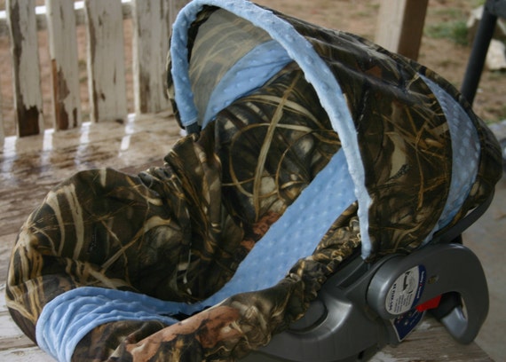 infant//toddler seat strap covers in realtree max 4 and orange minky