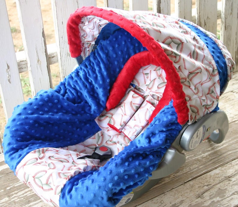 Baby Car Seat Cover and Hood Cover Baseballs With Blue and Red Etsy