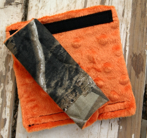 infant//toddler seat strap covers in realtree max 4 and orange minky