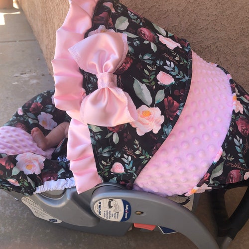 Baby Car Seat Cover and Hood Cover in Black Floral With Baby Etsy