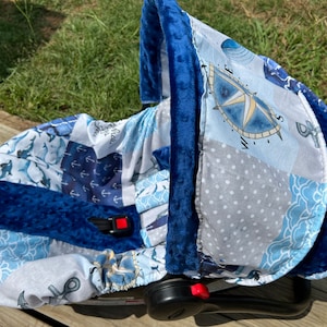 I whale always love you with royal blue minky infant car seat cover and hood head headrest strap covers handle cushion blanket
