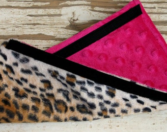 adult /toddler seat belt strap cover- leopard- cheetah- animal- pink minky - black minky