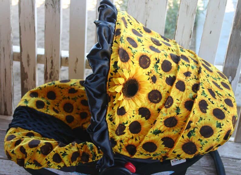 Sunflowers With Black Minky Infant Car Seat Cover And/or Hood Etsy