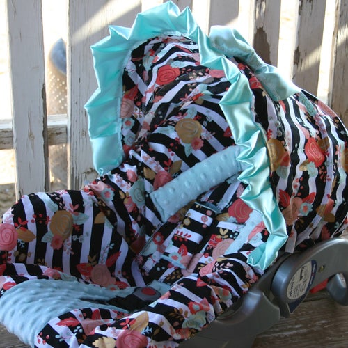 Baby Car Seat Cover and Hood Cover in Black White Stripe Coral Etsy