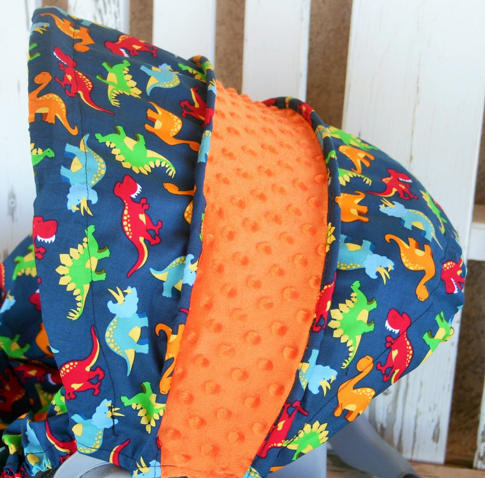 Baby car seat cover and hood cover Bright dinosaurs and orange Etsy